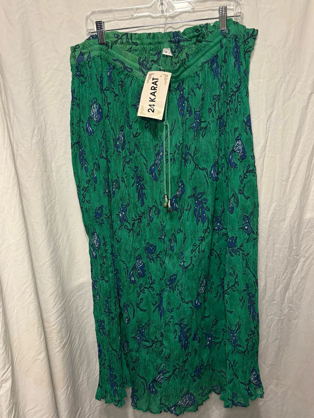 24 Karat Green Floral Print Maxi Skirt with Drawstring Waist